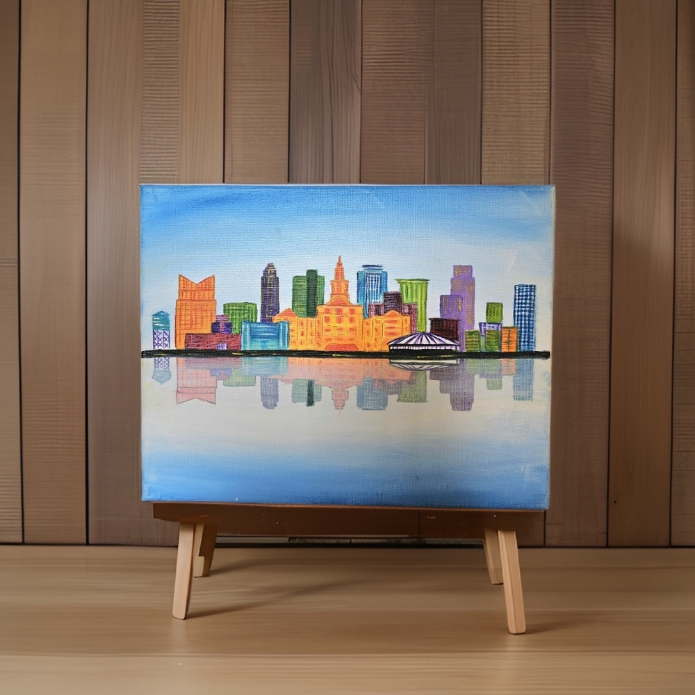 Acrylic Painting on Canvas by Original artist 11"x14” Fort Worth Skyline